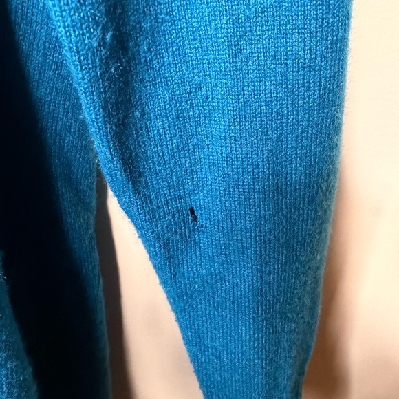 LL Bean Turquoise 100% Cashmere Open Cardigan Small- Flaws - Picture 4 of 6